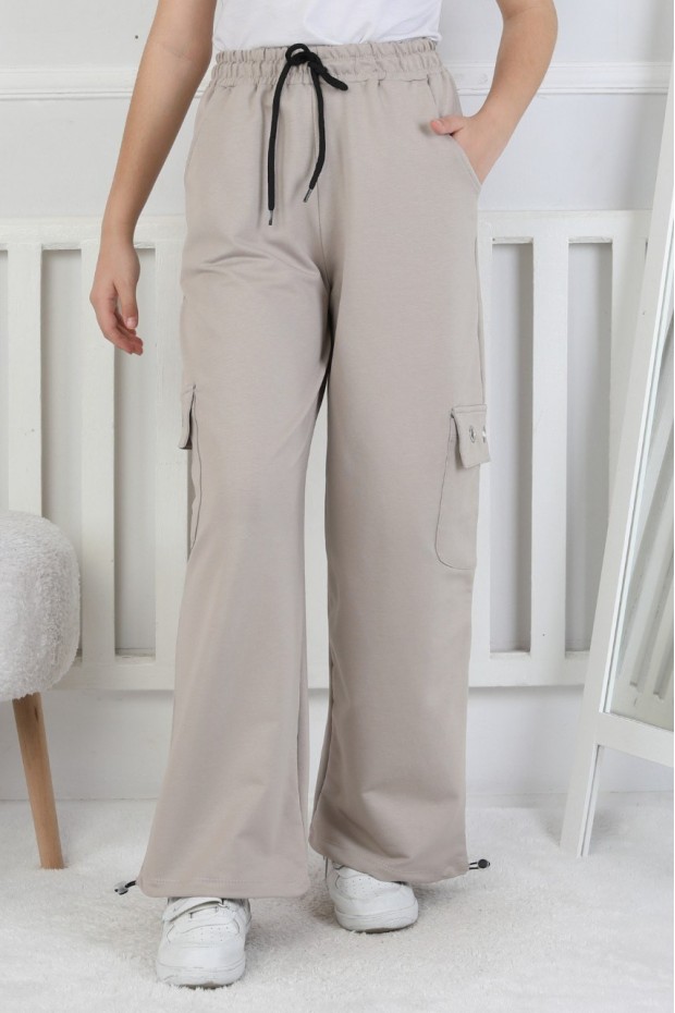 İki İplik Baskılı Kargo Çepli Kız Çocuk Eşofman Altı