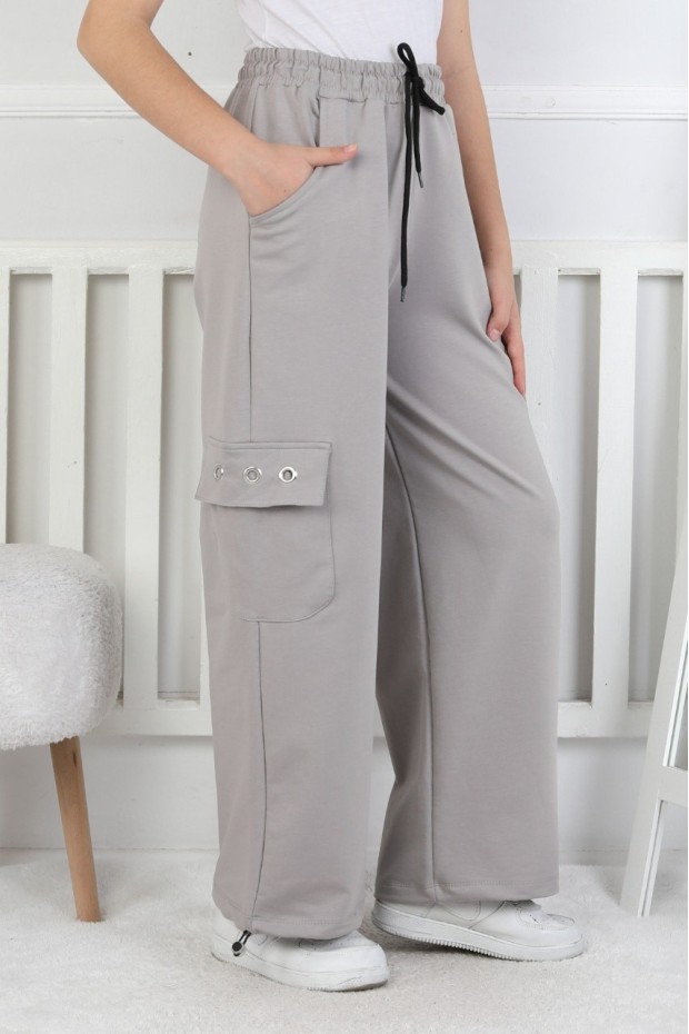 İki İplik Baskılı Kargo Çepli Kız Çocuk Eşofman Altı