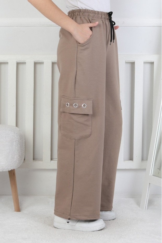 İki İplik Baskılı Kargo Çepli Kız Çocuk Eşofman Altı