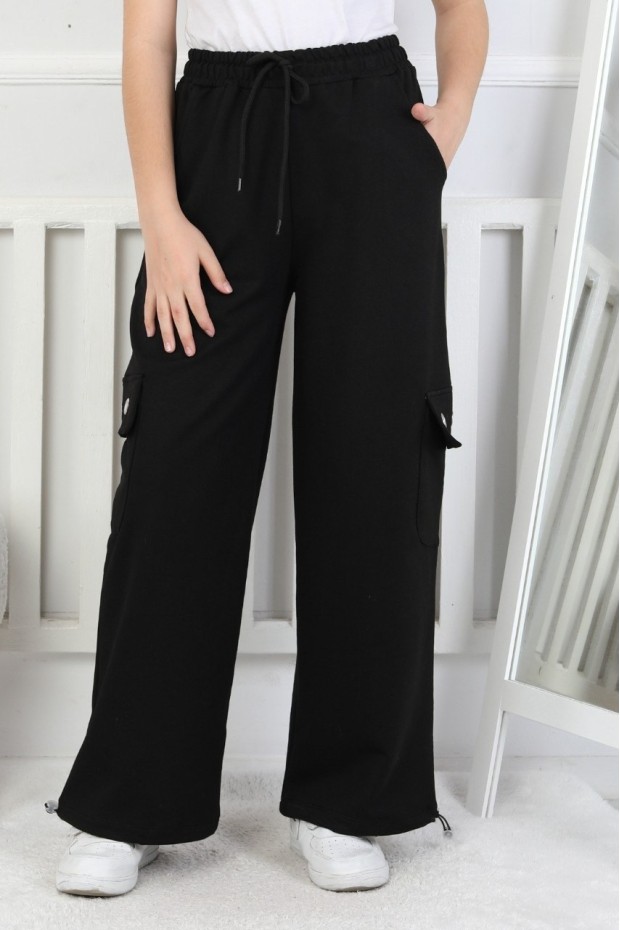 İki İplik Baskılı Kargo Çepli Kız Çocuk Eşofman Altı