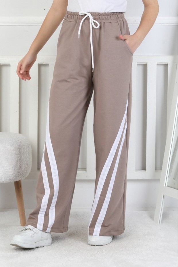 İki İplik Çapraz Çizgili Kız Çocuk Eşofman Altı