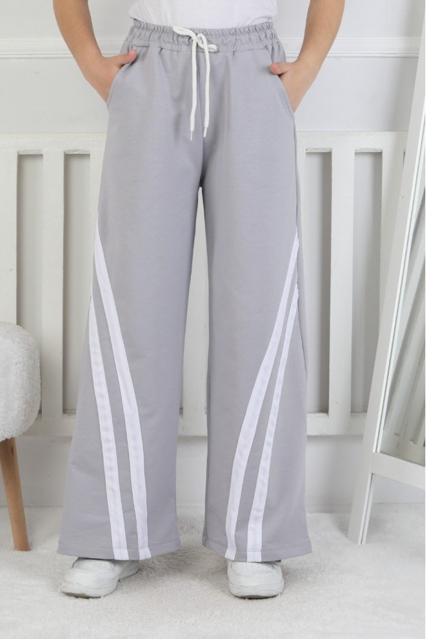 İki İplik Çapraz Çizgili Kız Çocuk Eşofman Altı