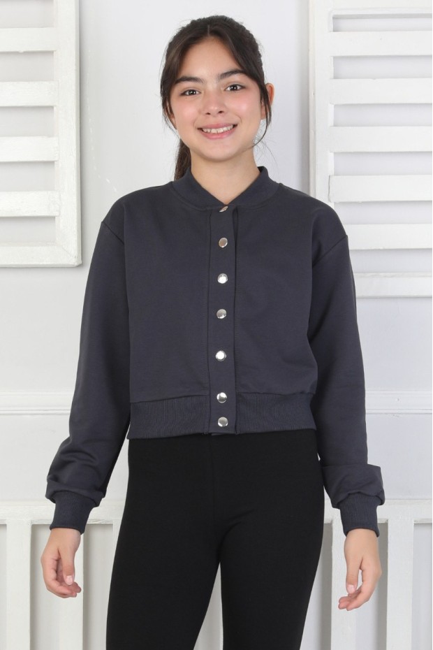 İki İplik Düz Düğmeli Kız Çocuk Ceket 