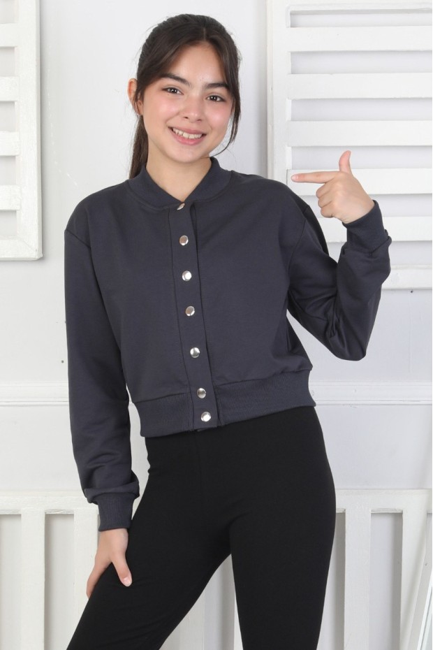 İki İplik Düz Düğmeli Kız Çocuk Ceket 