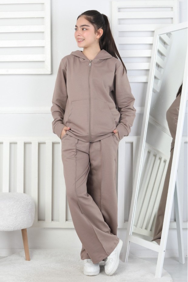 İki İplik Kapüşonlu Fermuarlı Kız Çocuk Takım