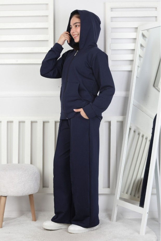 İki İplik Kapüşonlu Fermuarlı Kız Çocuk Takım