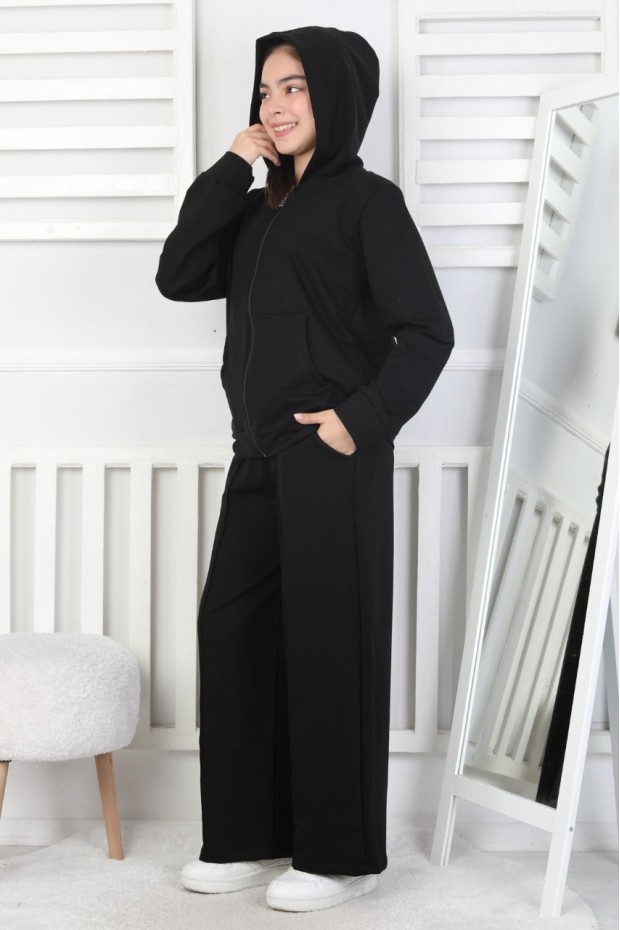 İki İplik Kapüşonlu Fermuarlı Kız Çocuk Takım