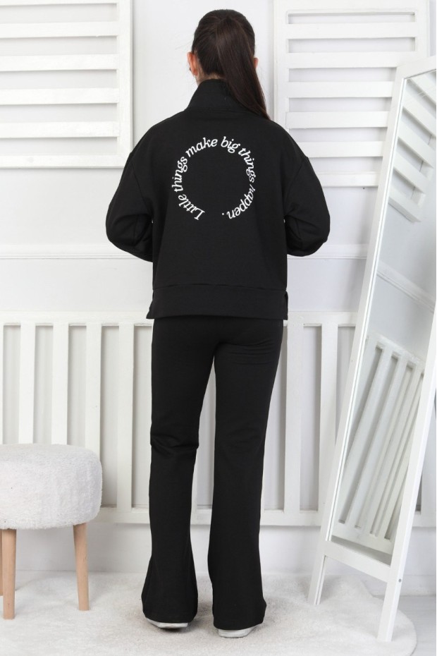 İki İplik Arkası Baskılı Yarım Fermuarlı Kız Çocuk Takım