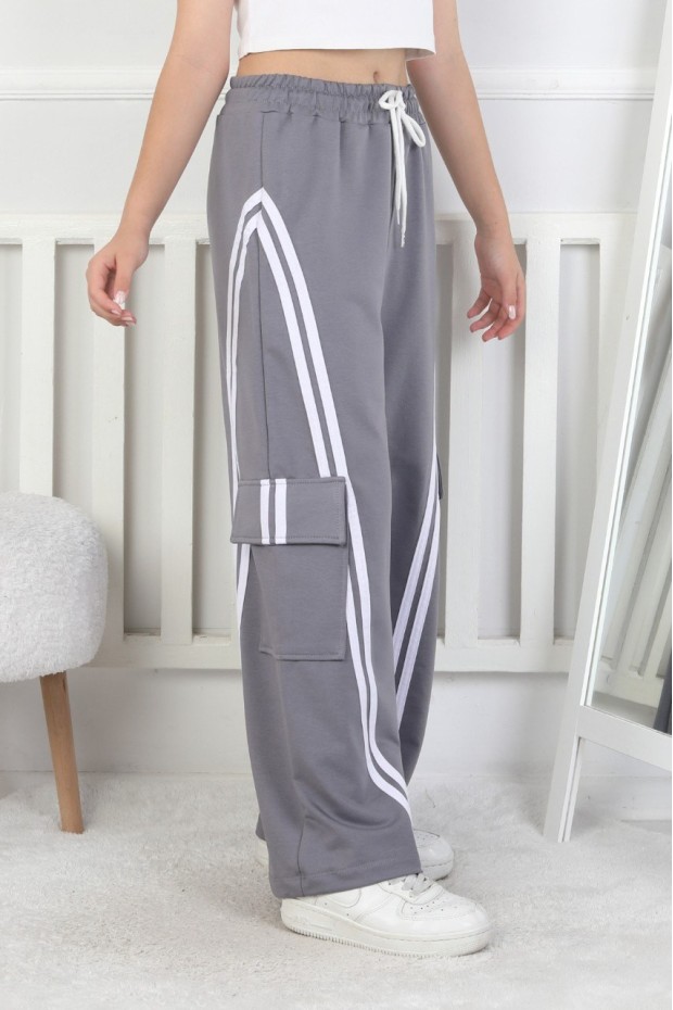 Kargo Cepli Bol Paça Kız Çocuk Eşofman Altı