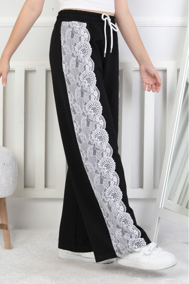 İki İplik Güpürlü Bol Paça Kız Çocuk Eşofman Altı 