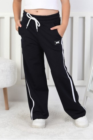 İki İplik Bol Paça Dik Çizgili Kız Çocuk Eşofman Altı