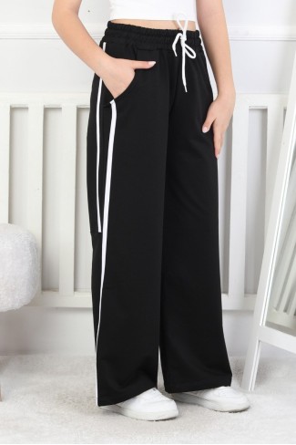 İki İplik Bol Paça Dik Çizgili Kız Çocuk Eşofman Altı