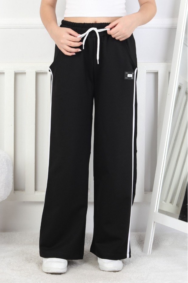 İki İplik Bol Paça Dik Çizgili Kız Çocuk Eşofman Altı