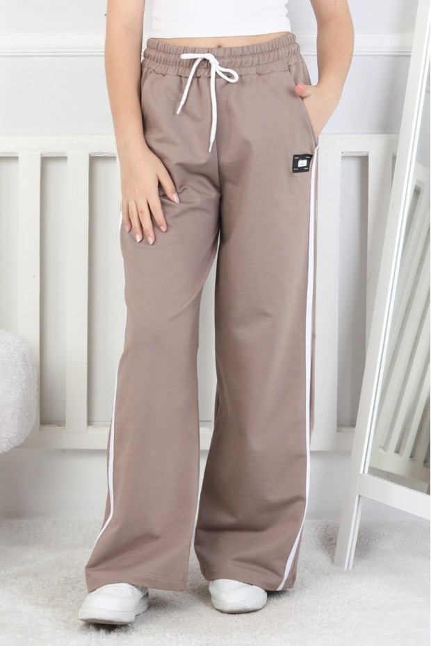 İki İplik Bol Paça Dik Çizgili Kız Çocuk Eşofman Altı 