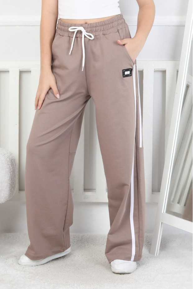 İki İplik Bol Paça Dik Çizgili Kız Çocuk Eşofman Altı 