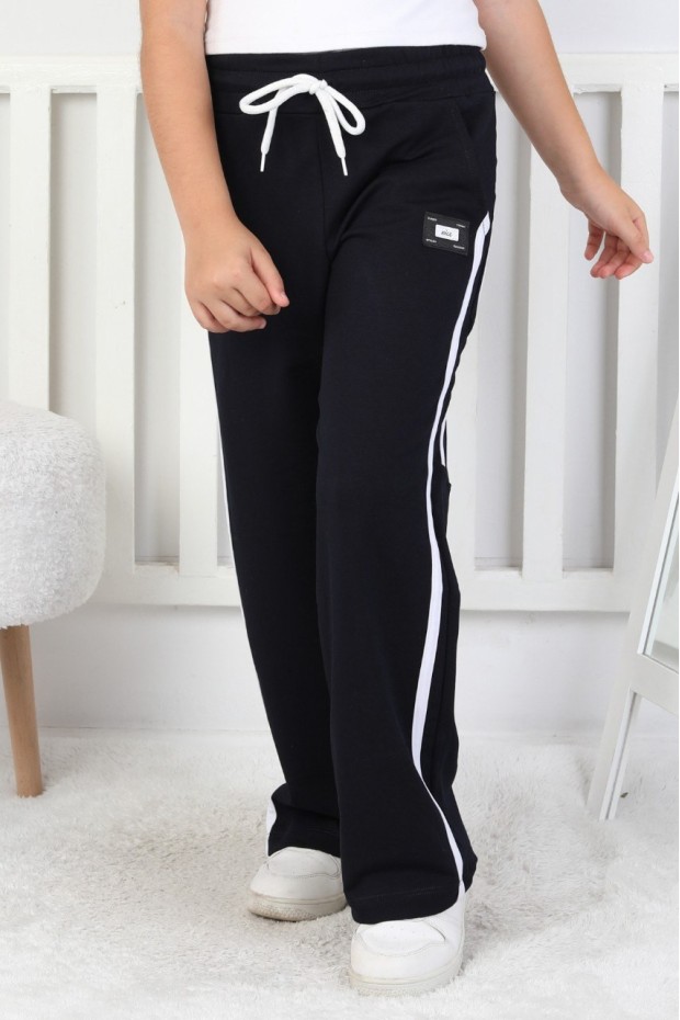 İki İplik Bol Paça Dik Çizgili Kız Çocuk Eşofman Altı 