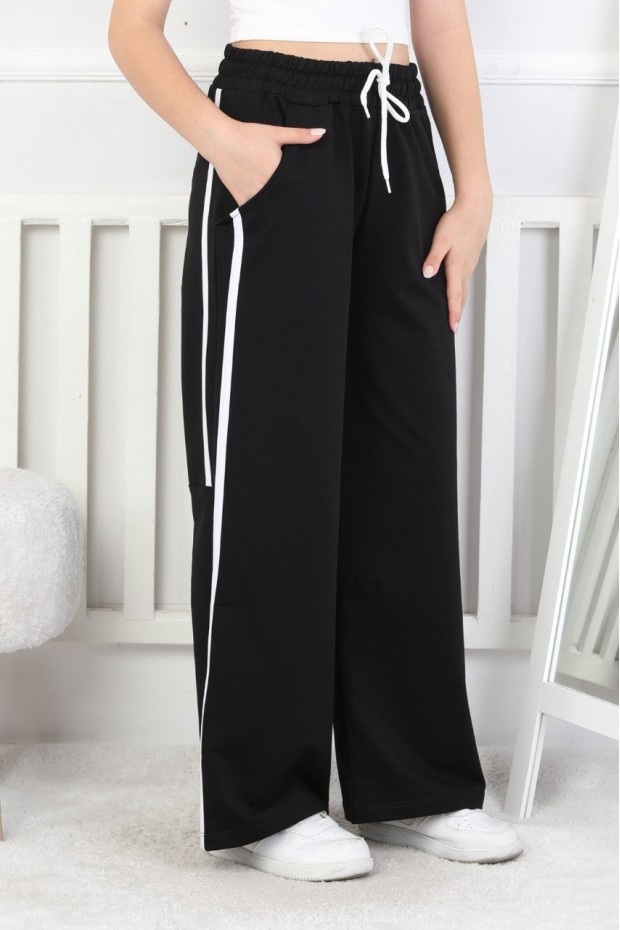 İki İplik Bol Paça Dik Çizgili Kız Çocuk Eşofman Altı 