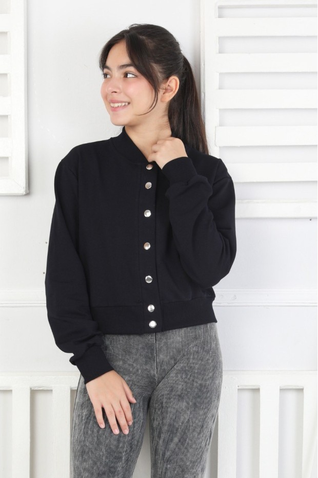 İki İplik Düz Düğmeli Kız Çocuk Ceket 