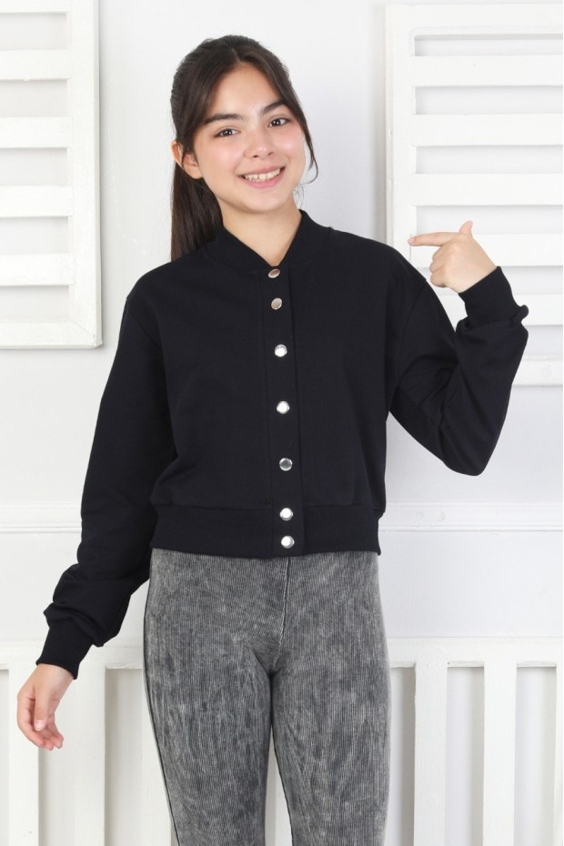 İki İplik Düz Düğmeli Kız Çocuk Ceket 