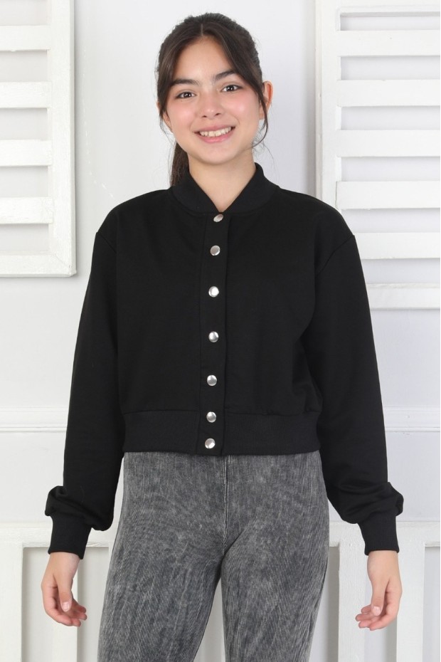 İki İplik Düz Düğmeli Kız Çocuk Ceket 