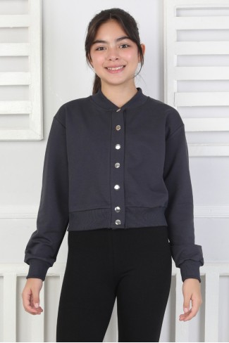 İki İplik Düz Düğmeli Kız Çocuk Ceket 