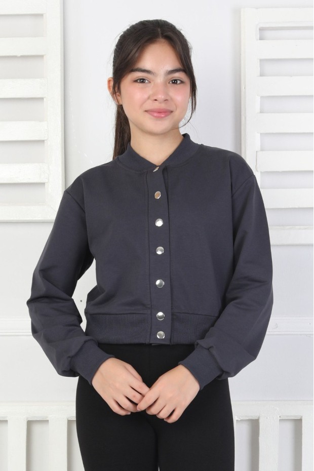 İki İplik Düz Düğmeli Kız Çocuk Ceket 