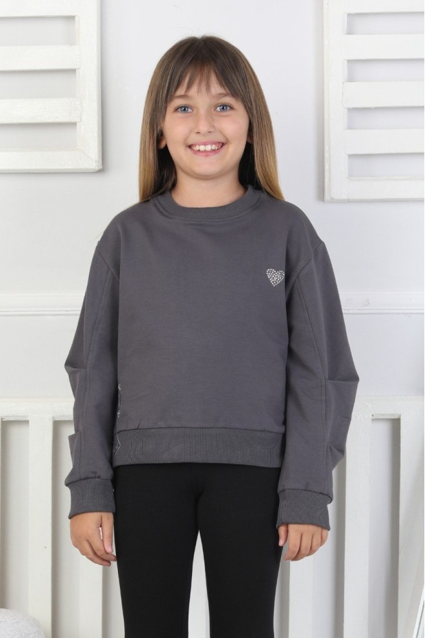 Baskılı Yanı Yırtmaçlı Kız Çocuk Sweatshirt