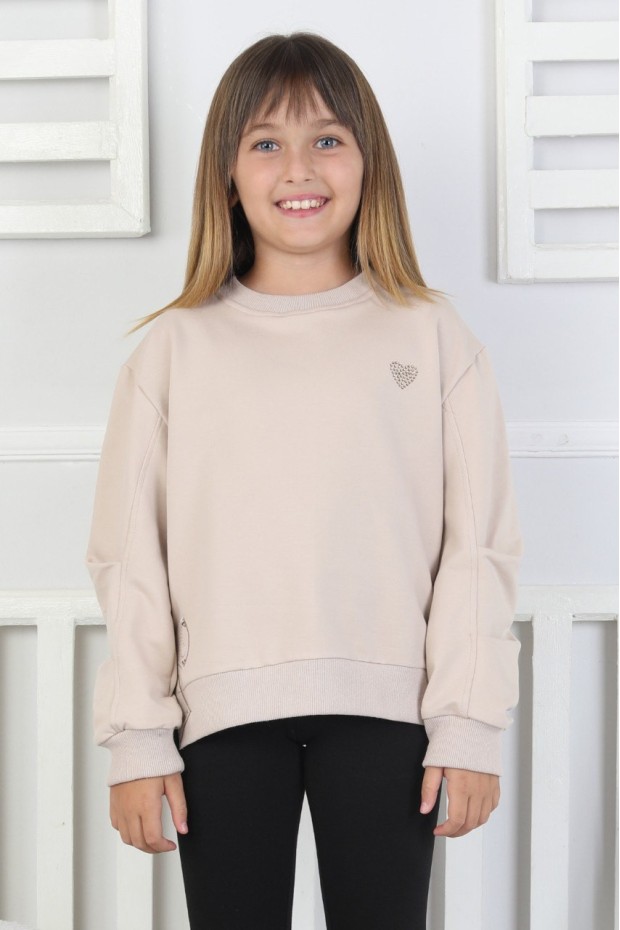 Baskılı Yanı Yırtmaçlı Kız Çocuk Sweatshirt