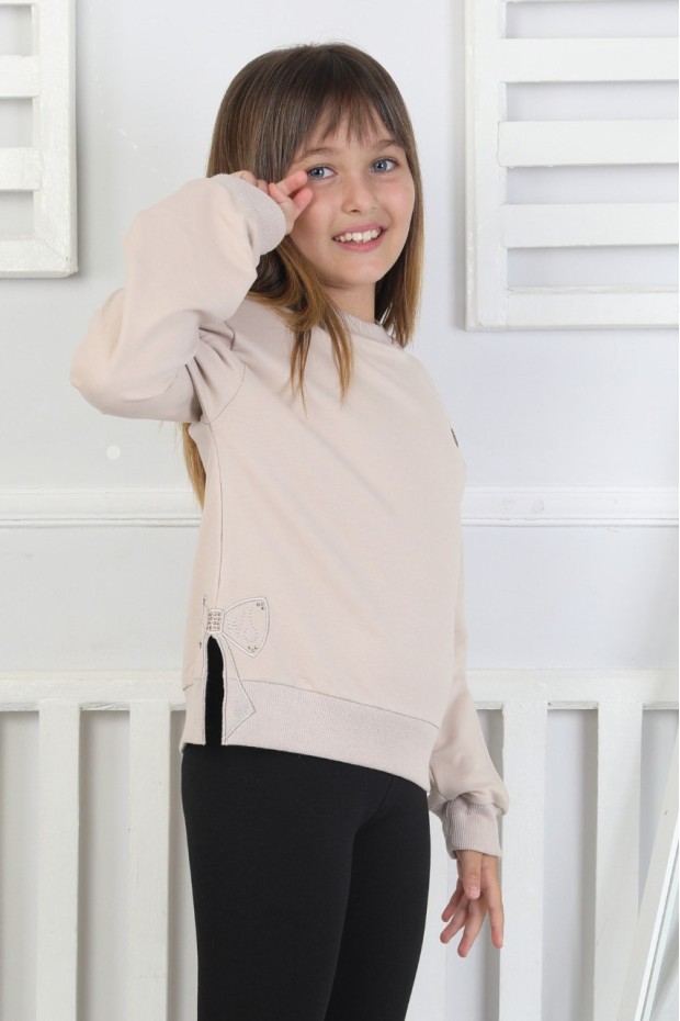 Baskılı Yanı Yırtmaçlı Kız Çocuk Sweatshirt