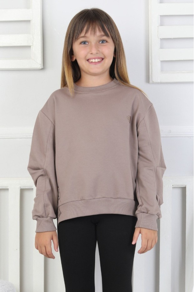 Baskılı Yanı Yırtmaçlı Kız Çocuk Sweatshirt