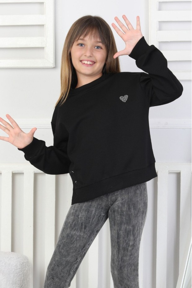 Baskılı Yanı Yırtmaçlı Kız Çocuk Sweatshirt