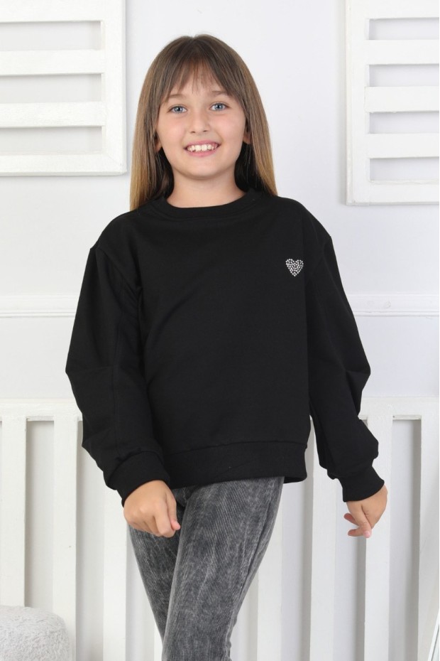 Baskılı Yanı Yırtmaçlı Kız Çocuk Sweatshirt