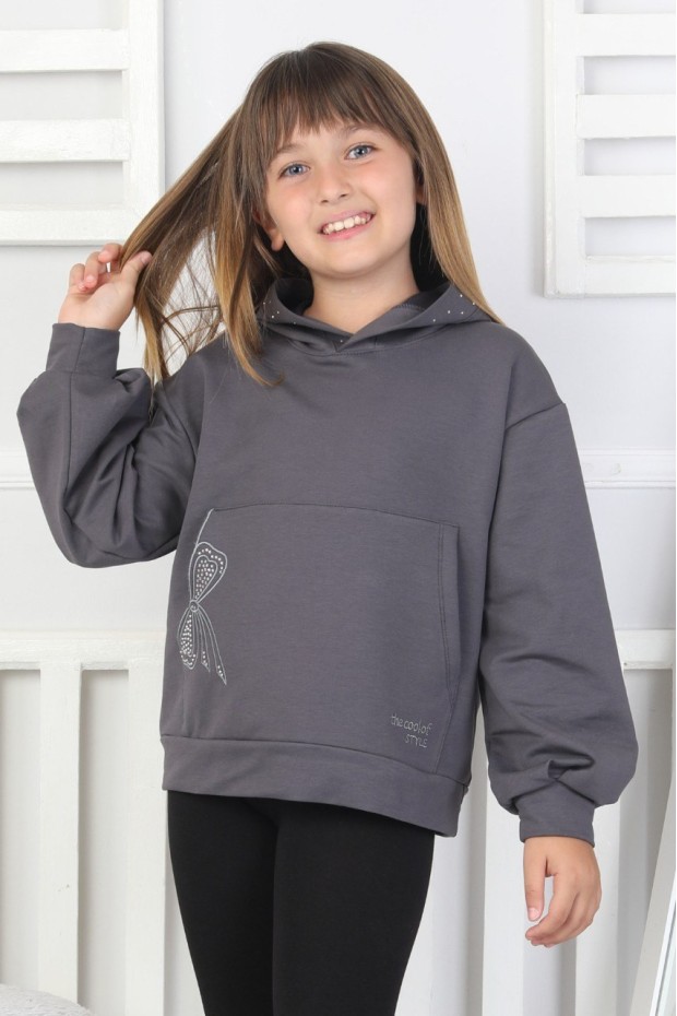 Kapüşonlu Baskılı Kız Çocuk Sweatshirt