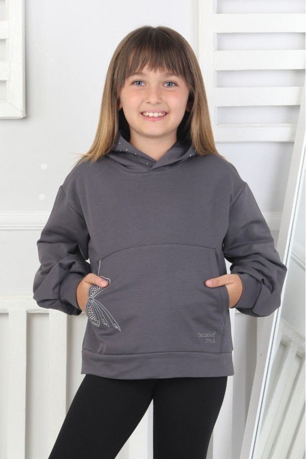 Kapüşonlu Baskılı Kız Çocuk Sweatshirt