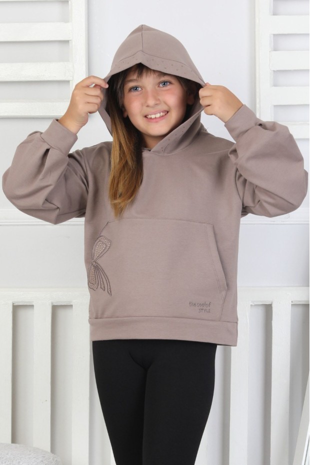 Kapüşonlu Baskılı Kız Çocuk Sweatshirt