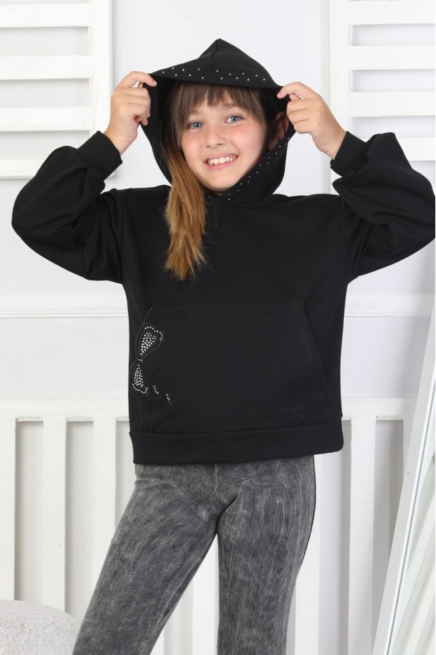 Kapüşonlu Baskılı Kız Çocuk Sweatshirt