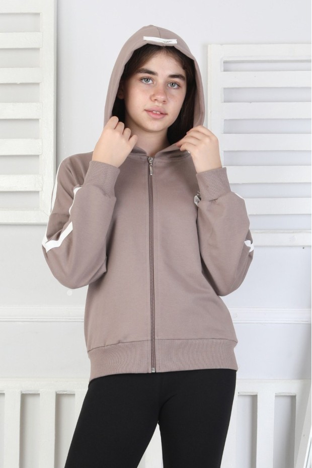 Kapüşonlu Fermuarlı Baskılı Kız Çocuk Sweatshirt