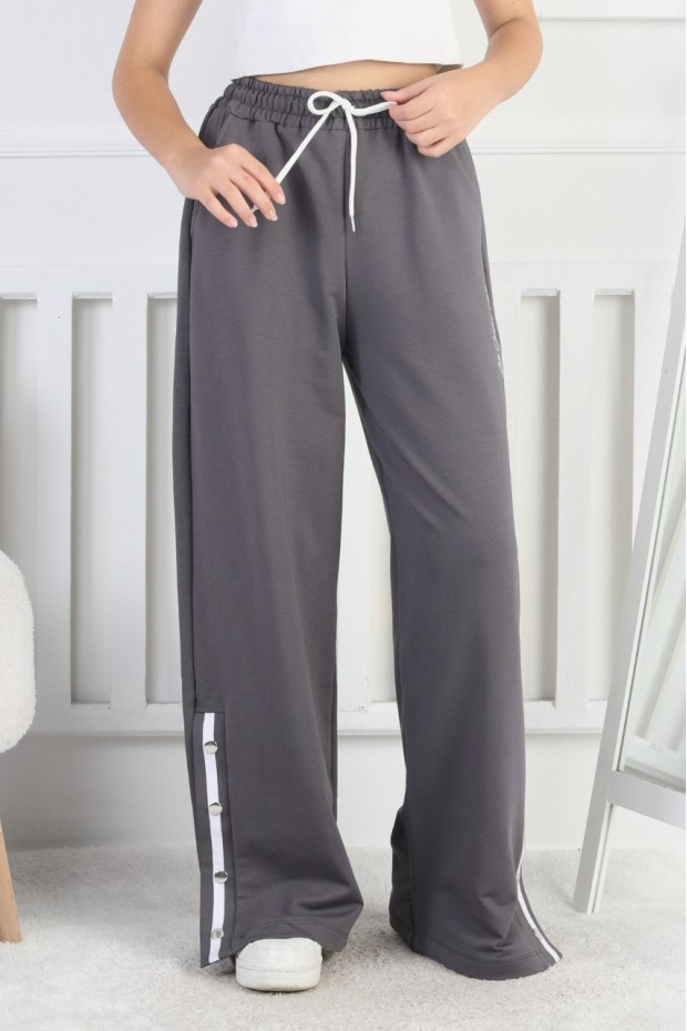 İki İplik Çıtçıtlı Bol Paça Kız Çocuk Eşofman Altı