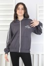 Kapüşonlu Fermuarlı Baskılı Kız Çocuk Sweatshirt