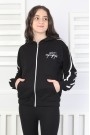 Kapüşonlu Fermuarlı Baskılı Kız Çocuk Sweatshirt