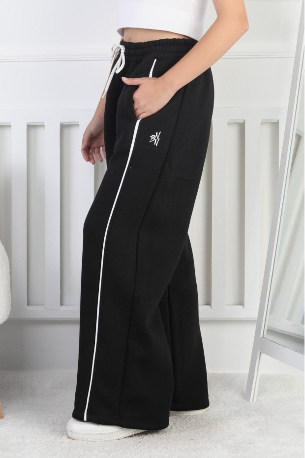 Üç İplik Şardonlu Bol Paça Tek Çizgi Kız Çocuk Eşofman Altı