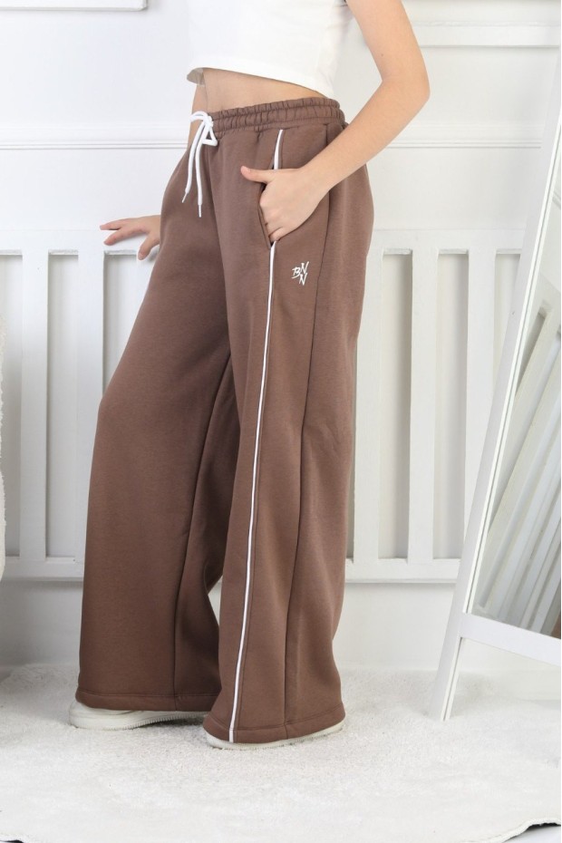 Üç İplik Şardonlu Bol Paça Tek Çizgi Kız Çocuk Eşofman Altı 