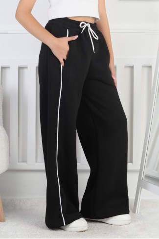 Üç İplik Şardonlu Bol Paça Tek Çizgi Kız Çocuk Eşofman Altı 