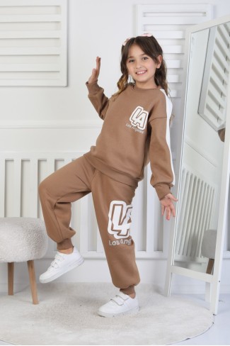 Üç İplik Şardonlu Arkası Baskılı Kız Çocuk Takım