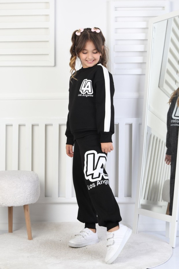 Üç İplik Şardonlu Arkası Baskılı Kız Çocuk Takım