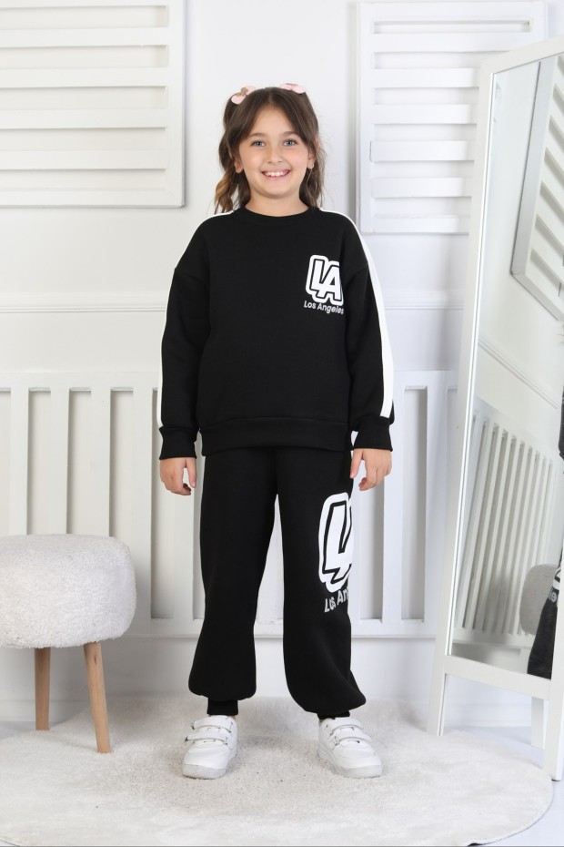 Üç İplik Şardonlu Arkası Baskılı Kız Çocuk Takım