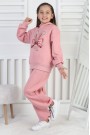 Üç İplik Şardonlu Baskılı Kapüşonlu Kız Çocuk Takım