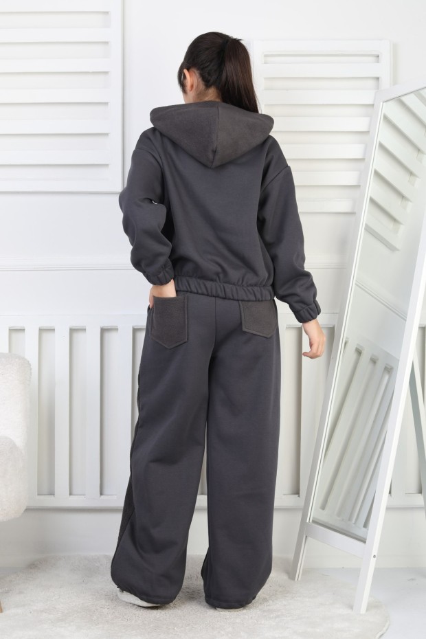 Üç İplik Şardonlu Kapüşonlu Kız Çocuk Takım