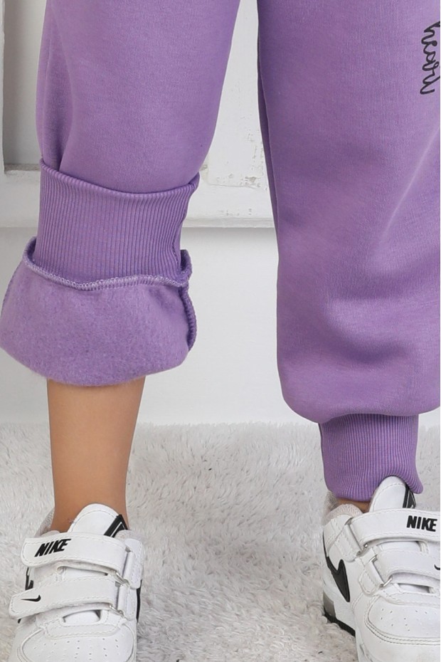 Üç İplik Şardonlu Baskılı Kapüşonlu Kız Çocuk Takım