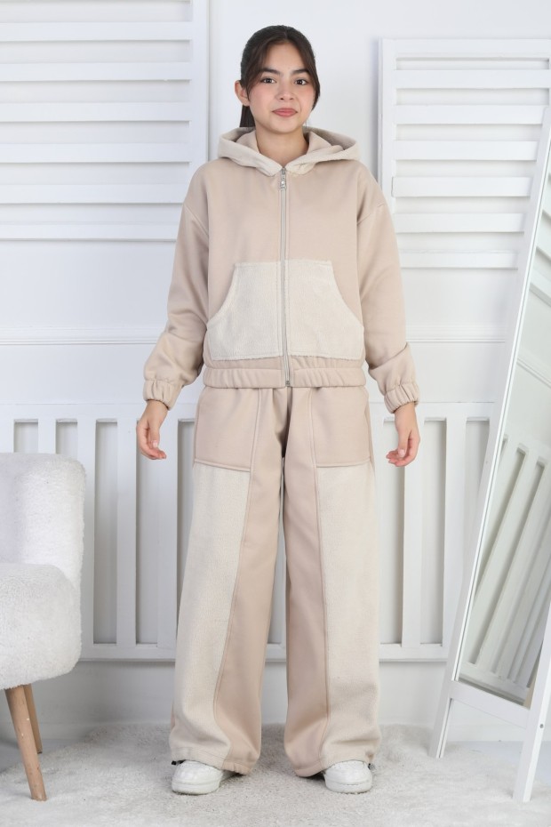 Üç İplik Şardonlu Kapüşonlu Kız Çocuk Takım